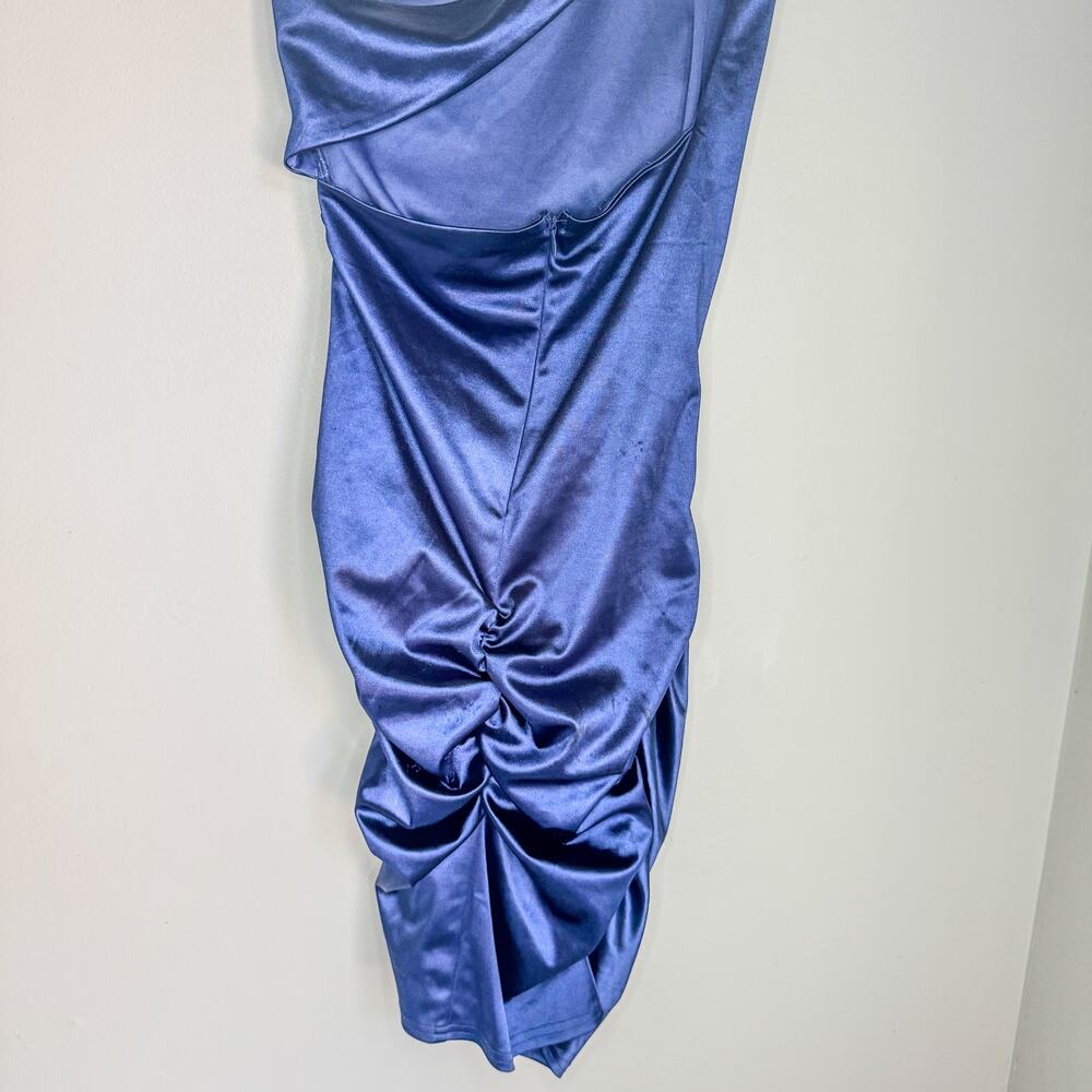 GB Gianni Bini Blue Satin One Shoulder Ruched Bodycon Mini Dress Size 7 - Picture 5 of 12